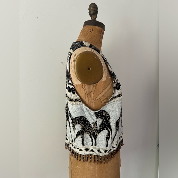 Vintage D Frank 80s 90s Animal Print Vest with Beaded Fringe - Picture 4 of 6